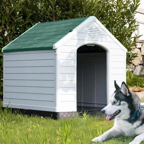Vista 10 de Casa de plástico resistente al agua para perros pequeños, casa para perros para interiores y exteriores, refugio para cachorros con rejillas