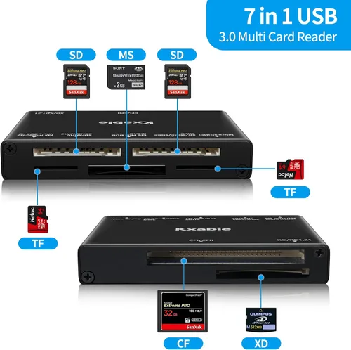 Vista 2 de Lector de tarjetas SD 7 en 1, Kxable USB 3.0 lector de tarjetas de memoria/escritor de 5 Gbps, para SD/Micro SD/MS/CF/MMC/XD/SDHC/SDXC, lector