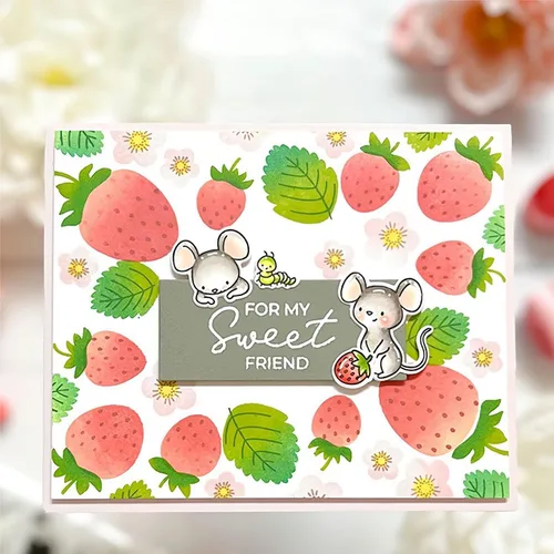 Vista 3 de Juego de sellos y troqueles de fresas y ratones para hacer tarjetas, sellos transparentes y troqueles de corte de metal para álbumes de recortes