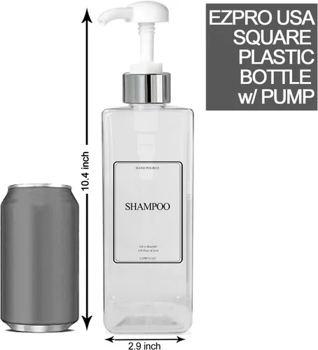 Vista 2 de Botellas de plástico vacías cuadradas de champú, acondicionador, loción de jabón recargable, sin BPA para gel corporal, hidratante, crema facial