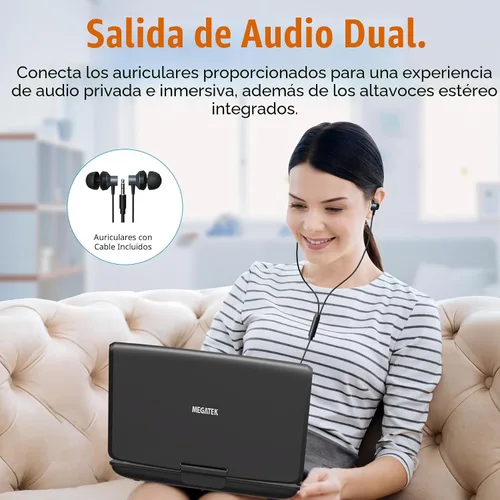 Vista 3 de MEGATEK Reproductor de DVD portátil de 12.5 pulgadas con pantalla de 10.5 pulgadas y auriculares, reproductor de DVD de coche para niños con soporte