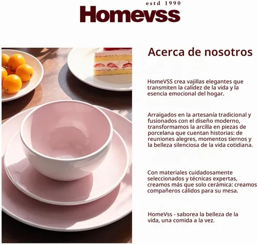 Vista 8 de HomeVss - juego de vajilla de gres en forma de cupé, blanca en el exterior + interior Rosa