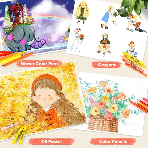 Vista 4 de Soucolor Suministros de Arte y Manualidades, Juego de Dibujo y Pintura de 183 Piezas para Niñas, Niños y Adolescentes, Kit de Arte para Colorear