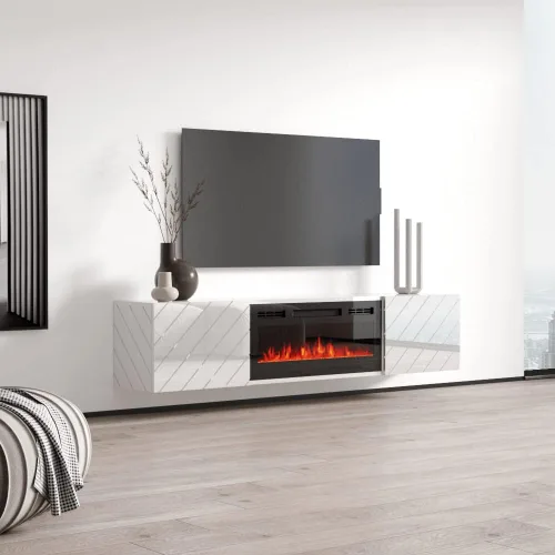 Vista 3 de Meble Furniture Luxe BL-EF - Soporte flotante para TV con chimenea, acabado mate moderno, se adapta a televisores de hasta 80 pulgadas, 59.1