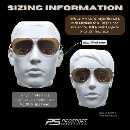 Vista 4 de proSPORT Aviador Polarizado Bifocal Gafas De Sol Lectores Hombres Mujeres De Mar Profundo Pesca Bisagra De Primavera Med - XL Heads, Marco dorado
