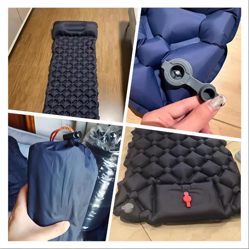 Vista 3 de Colchoneta de dormir para campamento: colchoneta inflable ultraligera con bomba de pie y almohada integradas, colchón de aire compacto mejorado