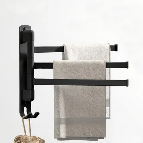 Vista 12 de Toalleros giratorios para baño/cocina, montado en la pared, sin taladro, toallero resistente con barra múltiple, barra de toalla de acero inoxidable