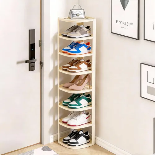 Vista 9 de Zapatero vertical de 5 niveles, organizador de zapatos de esquina para entrada, organizador de zapatos estrecho para espacios pequeños, zapato alto