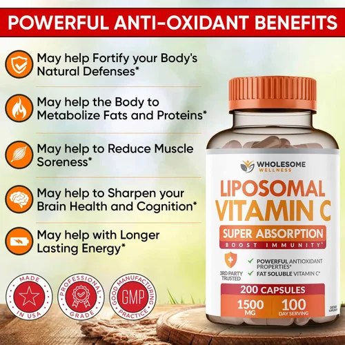 Vista 7 de Wholesome Wellness Probióticos orgánicos de 100 mil millones de UFC, formulados por Dr. para mujeres y hombres + cápsulas de vitamina C liposomal