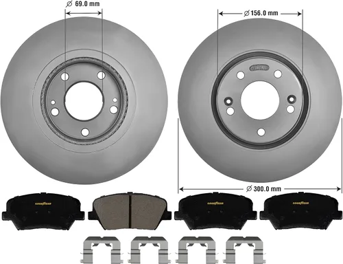 Vista 3 de Goodyear Frenos PRK3626F Kit de Frenos Delanteros Premium con Par (2) de Rotores de Freno Recubiertos AntiOx y Pastillas de Freno Cerámica