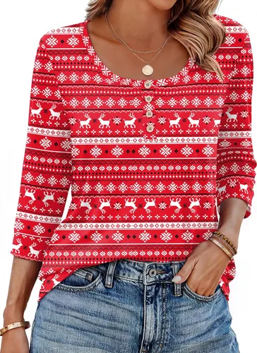 Vista 12 de Ekouaer Blusas de manga 3/4 para mujer, blusas casuales elegantes para Marrón Bohemian-mz721