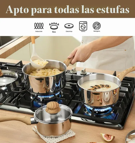 Vista 4 de KOCH SYSTEME CS Cacerola de acero inoxidable, olla de acero inoxidable de 1 cuarto de galón con base inoxidable de 5 capas, sartén con tapa y mango