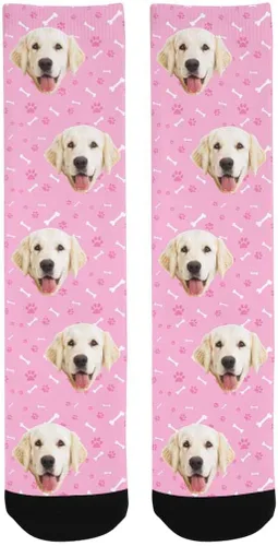 Vista 3 de Calcetines personalizados con foto de la mascota, huellas de pisadas de gato y perro, patas, huesos, calcetines largos con imagen para hombres