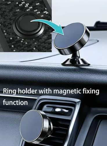 Vista 5 de Case Compatible with Celular Kalley Element 5+Plus Phone Case PC backplane + Silicone Soft Frame Cover [360 Metal Ring, Magnetic Car Mount] TZZH-HEI