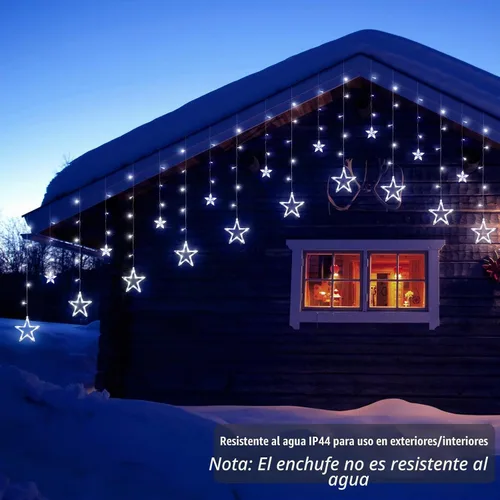 Vista 6 de Luces de Cortina de Estrellas para Dormitorio - Enchufables de 9 pies, 138 Luces LED de Hadas Centelleantes con 12 Gotas de Estrellas, Luces