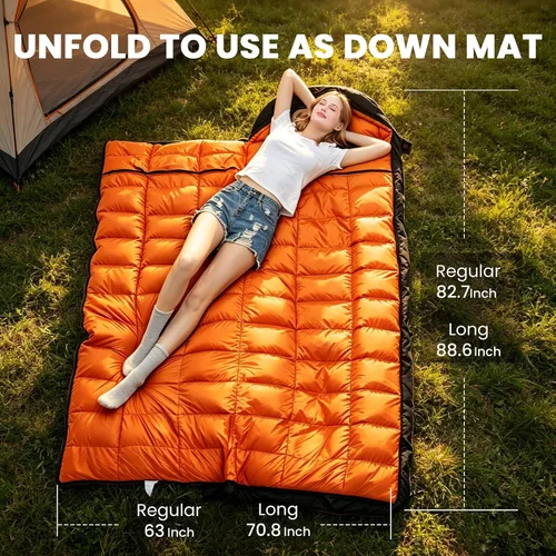 Vista 7 de Rectangular Down Sleeping Bag for Adults Camping Backpacking Negro/15℉/Cremallera izquierda/plumón de pato
