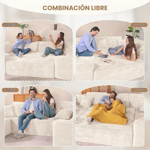Vista 4 de Luxanimarion Sofá cama modular grande de 136 pulgadas con diván, sofá cama sin hueso en forma de U con otomana, no requiere montaje, asiento Beige