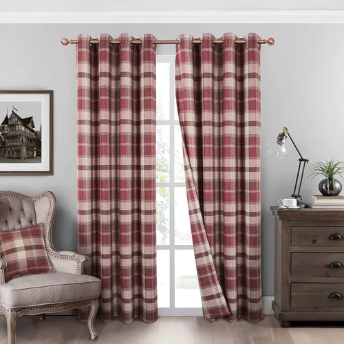 Vista 11 de always4u - Cortinas de cuadros beige con ojales, aspecto de lana, modernas para sala de estar y dormitorio, decoración del hogar, cortinas a