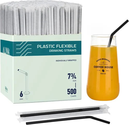 Vista 10 de ALINK Paquete de 100 pajitas flexibles negras para beber, pajitas flexibles de plástico desechables, 7.75 x 0.23 pulgadas
