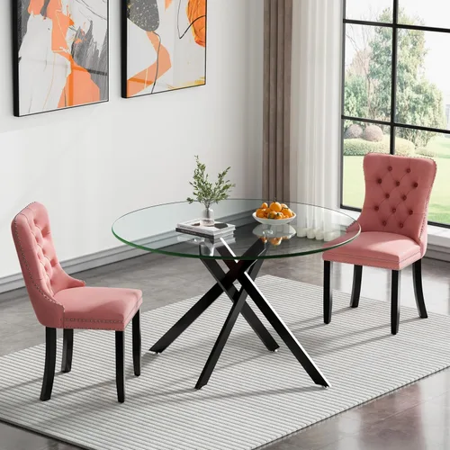 Vista 19 de Juego de mesa de comedor de cristal plateado moderno de 47 pulgadas para 2, juego de mesa de comedor de cocina redonda de 3 piezas con patas