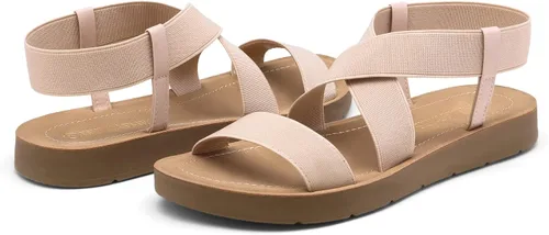 Vista 3 de DREAM PAIRS - Sandalias planas de verano con correa elástica al tobillo para mujer