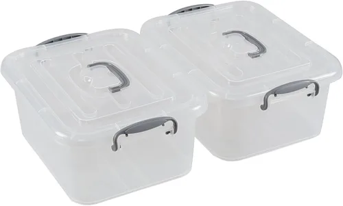 Vista 7 de 2 paquetes de contenedores de almacenamiento de plástico de 8 cuartos de galón con tapas de cierre, caja de almacenamiento transparente con asa