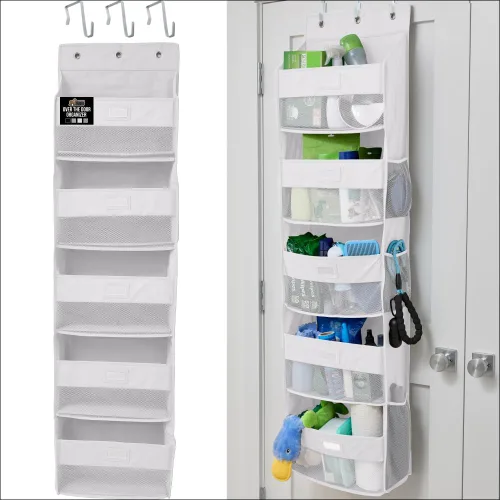 Vista 10 de Gorilla Grip - Zapatero para colgar en la puerta, 24 bolsillos de malla para sostener hasta 40 libras, organizador para parte trasera del armario