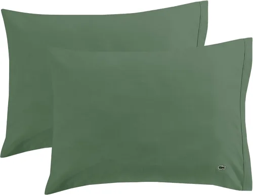 Vista 2 de Lacoste Juego de 2 fundas de almohada de 100% algodón percal – Fresco, crujiente, mate y duradero, certificado Oeko-Tex – Sólido, verde, estándar