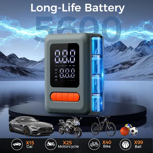 Vista 2 de ApexNexus Inflador de Neumáticos Compresor de Aire Portátil y Arrancador de Coche, Bomba de Aire Inalámbrica con Luz LED y Manómetro de Presión