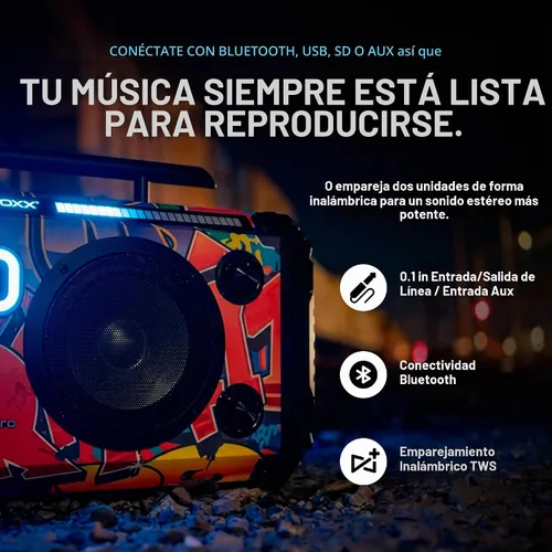 Vista 5 de Bumpboxx Flare8 Pro Boombox Bluetooth portátil, negro, 2 micrófonos