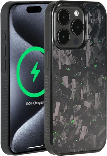 Vista 25 de Grip Series - Funda para iPhone 15 con fibra de carbono forjada real, diseño de bordes agarres, imanes integrados, compatible con cargadores y Negro