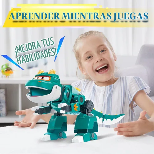 Vista 6 de Super Wings Toys Tino - Dinosaurio de 15 pulgadas, temporada 6, nuevo personaje, figuras de acción de Dinasour con niebla de agua, luz intermitente