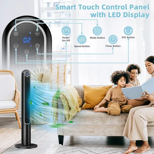 Vista 5 de Tangkula Ventilador de torre de 42 pulgadas con control remoto, ventilador de pie oscilante de 80˚ con pantalla LED, temporizador de 12 horas y 3