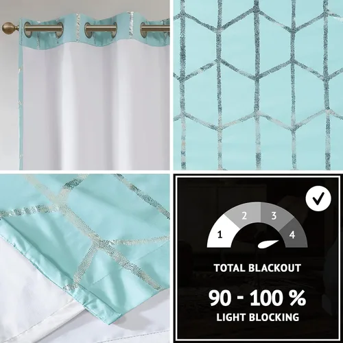 Vista 2 de Intelligent Design Cortina blackout Raina, estampado metálico, ojales y aislamiento térmico Cortina para dormitorio, sala de estar y dormitorio que