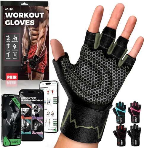 Vista 11 de MhIL Guantes de entrenamiento para hombres – Guantes de gimnasio cómodos para hombres con agarre mejorado para seguridad y protección de las manos
