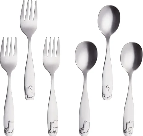 Vista 4 de ANNOVA Cubertería para niños con acabado mate, de alta calidad, de acero inoxidable, tenedores, cucharadas, utensilios para niños, oxidados