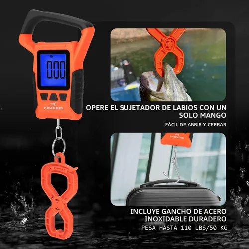 Vista 7 de KastKing Báscula de pescado, báscula digital flotante impermeable WideView, pantalla LCD grande de 2.5 pulgadas, capacidad de 110 libras, multimodo