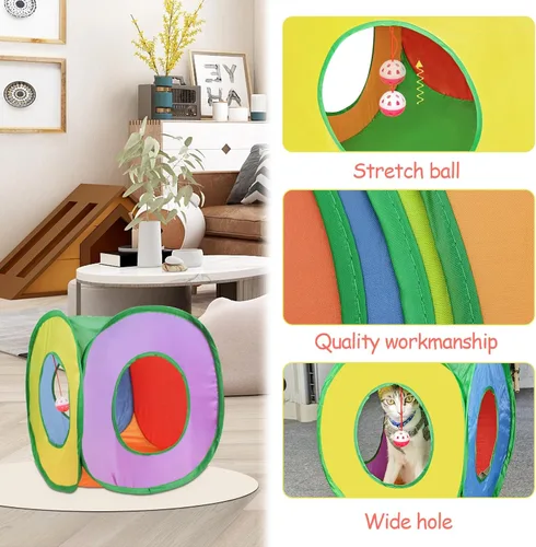 Vista 4 de Andiker Túnel para gatos, tienda de campaña plegable cuadrada colorida para gatitos que combina con la mayoría de tubos para gatos, tienda