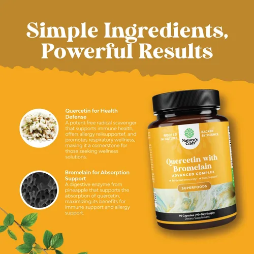 Vista 6 de Paquete de quercetina pura con suplemento de bromelina + cápsulas de 500 mg para apoyo inmunológico y respiración y zinc de 50 mg – Mejora