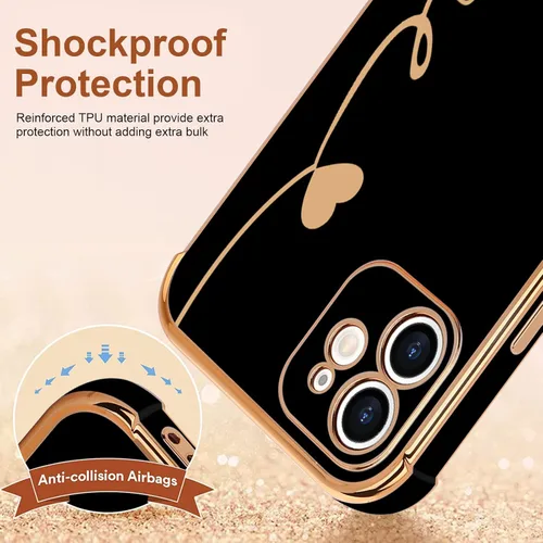 Vista 2 de LCHULLE Funda compatible con iPhone 12 para mujeres y niñas, bonito diseño de corazón de amor con enchapado de lujo, cubierta de TPU suave a prueba