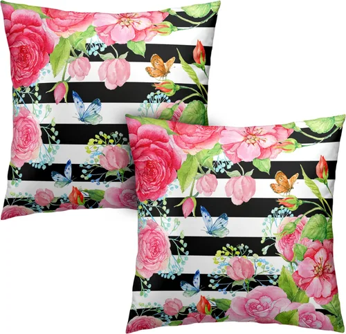 Vista 65 de Juego de 2 fundas de almohada abstractas bohemias de 16 x 16 pulgadas, modernas fundas de almohada de mediados de siglo, diseño de hojas verdes
