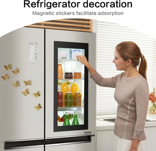 Vista 5 de 18 piezas de decoración de mariposa dorada, calcomanías de pared de mariposa 3D extraíbles, calcomanías de imanes para refrigerador, decoración