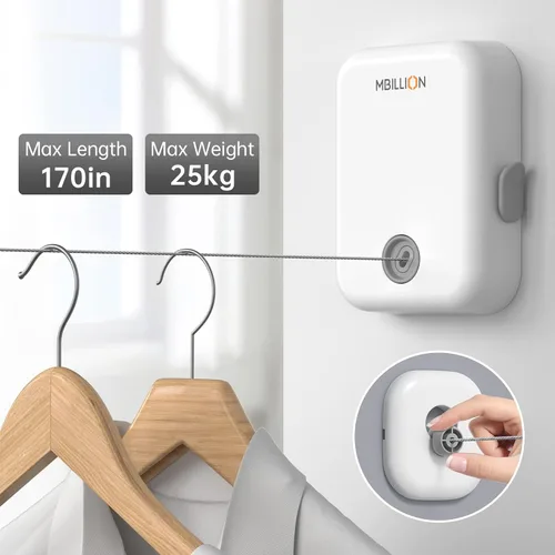Vista 2 de [Usado] Mbillion Tendedero retráctil para interiores y exteriores, línea de ropa resistente para secar la ropa, línea de ropa colgante retráctil