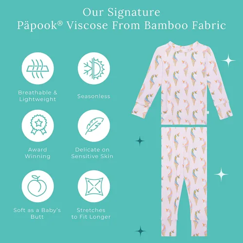 Vista 45 de Posh Peanut Pijamas para niñas, suaves, de viscosa de bambú para niños, pijamas a juego de manga larga para niñas