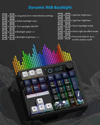 Vista 8 de Womier SK30 - Teclado mecánico con pantalla y perilla, color negro Bluetooth/2.4G/USB-C Wireless Numeric Keypad,Macro Software RGB Number Pad