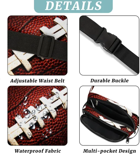 Vista 3 de Riñonera de fútbol americano para hombres y mujeres, bolsa cruzada de fútbol con correa ajustable, bolsa impermeable para viajes, caminar, correr