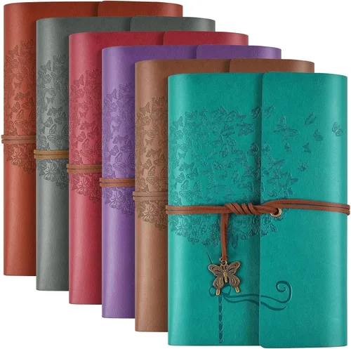 Vista 9 de 6 paquetes de cuaderno de cuero, diario de viaje al por mayor, diarios vintage recargables para escribir, regalos de diario para mujeres, hombres