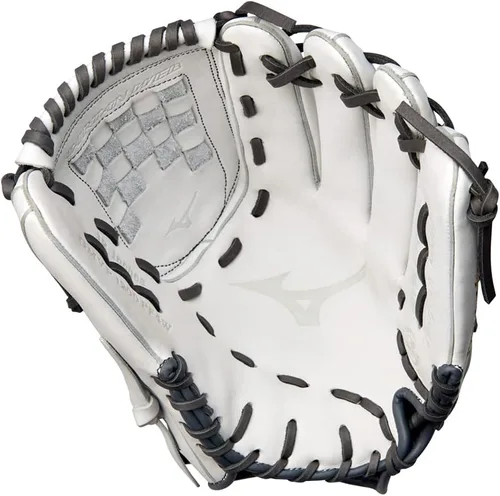 Vista 2 de Mizuno GMVP1200PF4W MVP Prime Fastpitch - Guante de sóftbol de 12 pulgadas, tela de tartán, lanzamiento a mano derecha, blanco/gris