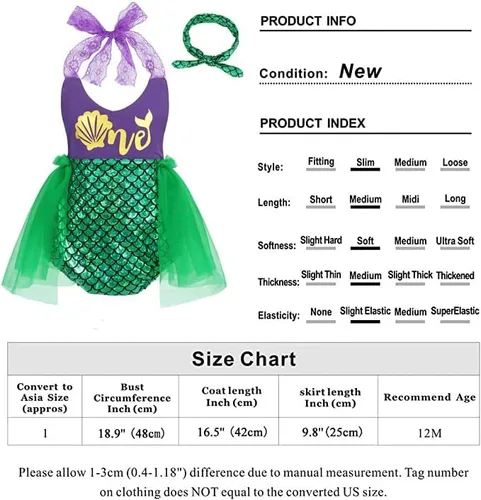 Vista 5 de Eledobby Mermaid 1st Birthday Outfit for Baby Girls Halloween Costume Infant Mermaids Romper Tutu Dress Party Onesie Clothes