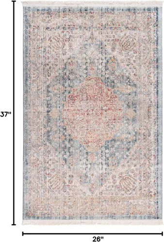Vista 2 de Unique Loom Noble Collection - Alfombra de área tradicional, envejecida, vintage, geométrica, con borde (2' 2 x 3' 0 rectangular, azul/beige)